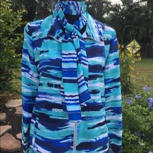 Allison Daley turquoise jacket and scarf